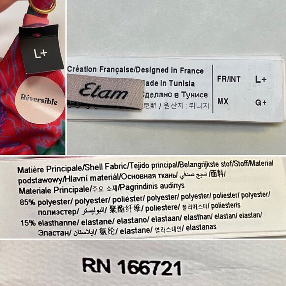 Etam Reversible Tropical Splash Halter Bikini Swim Top Sz L+ Pink to Floral - Picture 8 of 9